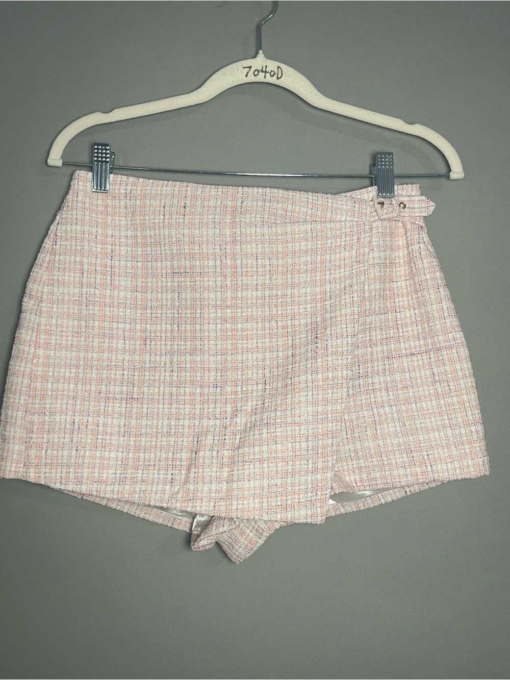 Hello Molly Pink Tweed Skort Wrap Shorts Size S US 4 Boucle Preppy Chic